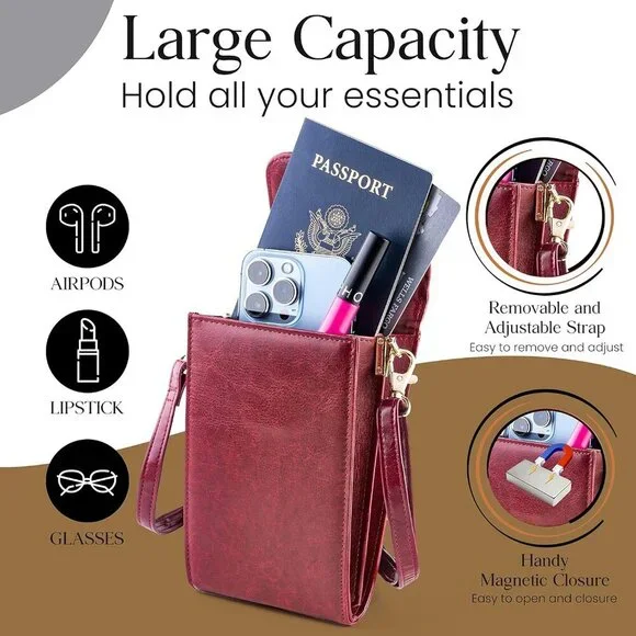 Small Crossbody Phone Purse Faux Leather Compact Wallet for Travel Nightlife
